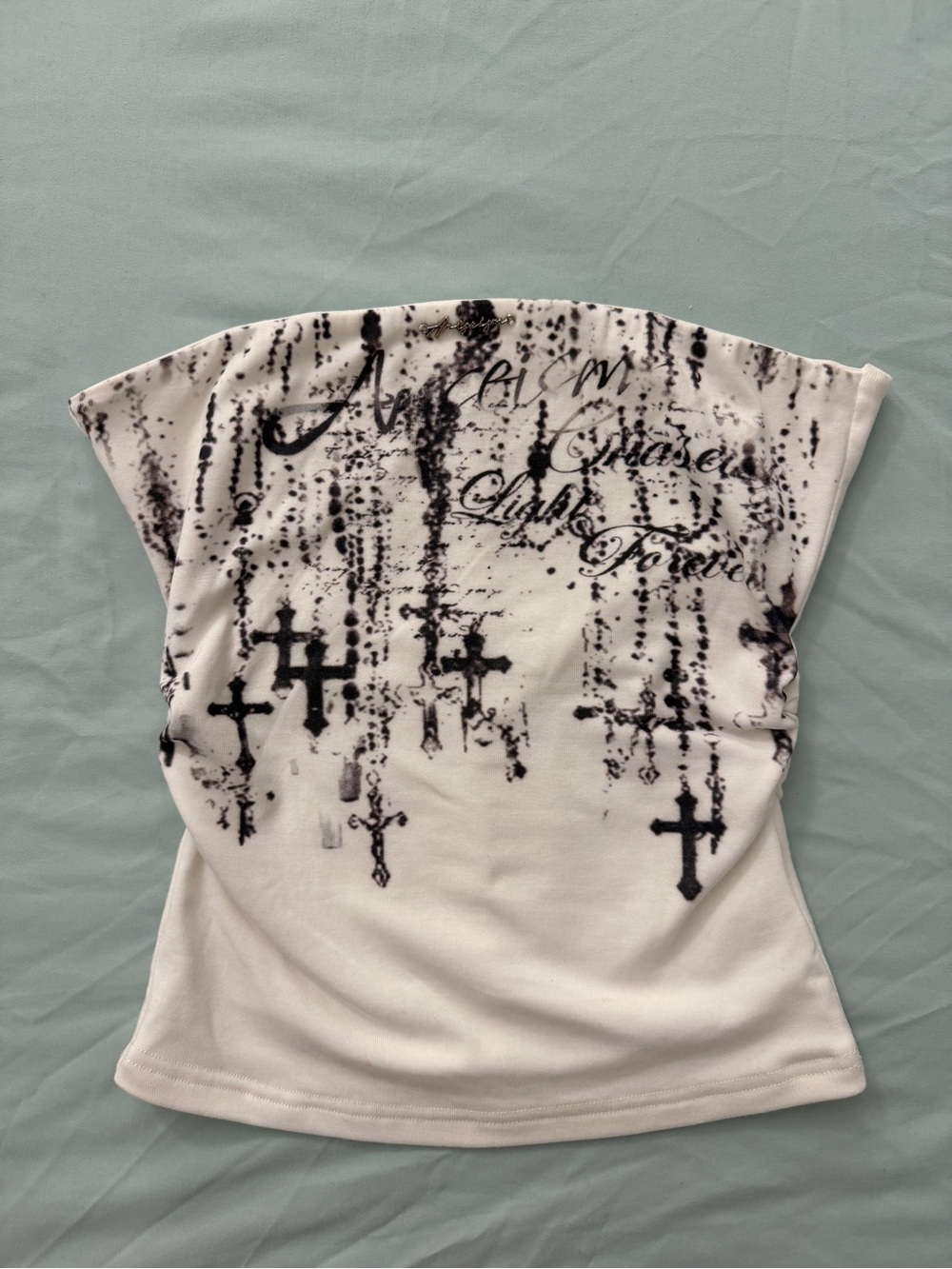 White Strapless Women's Camisole with Black Cross Graphic